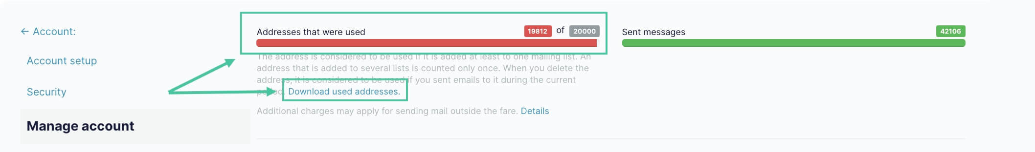 The contact count left within the Lite and the Standard plans.