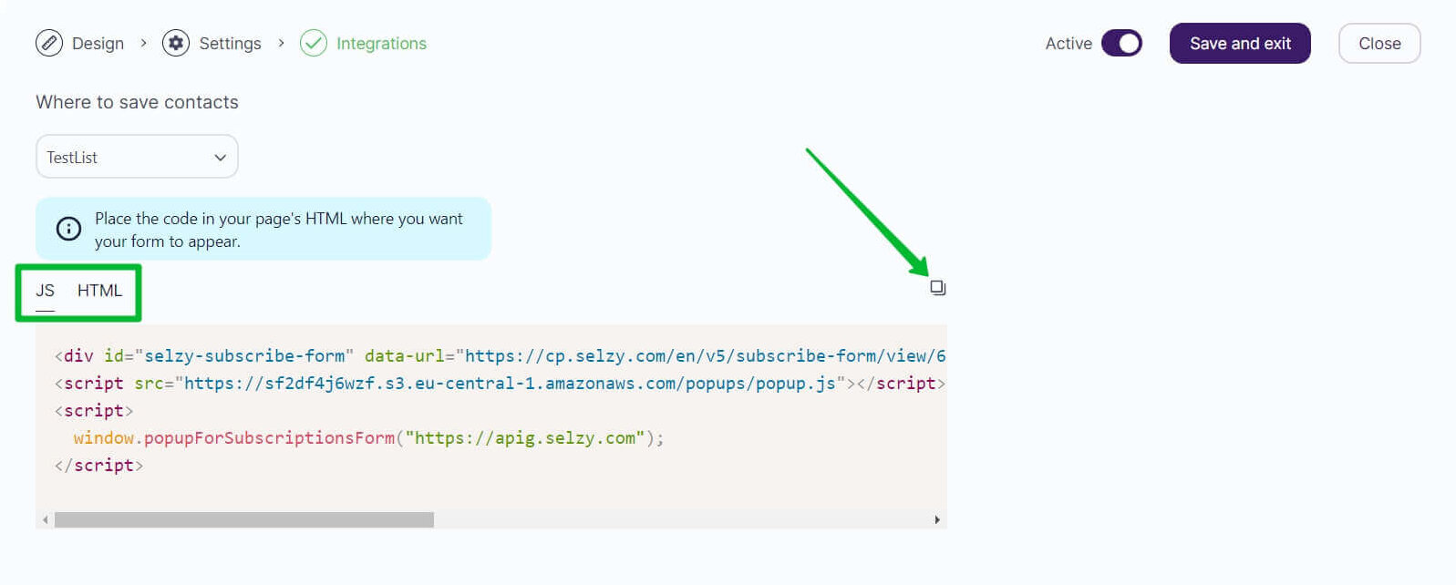 Copying the subscription form code
