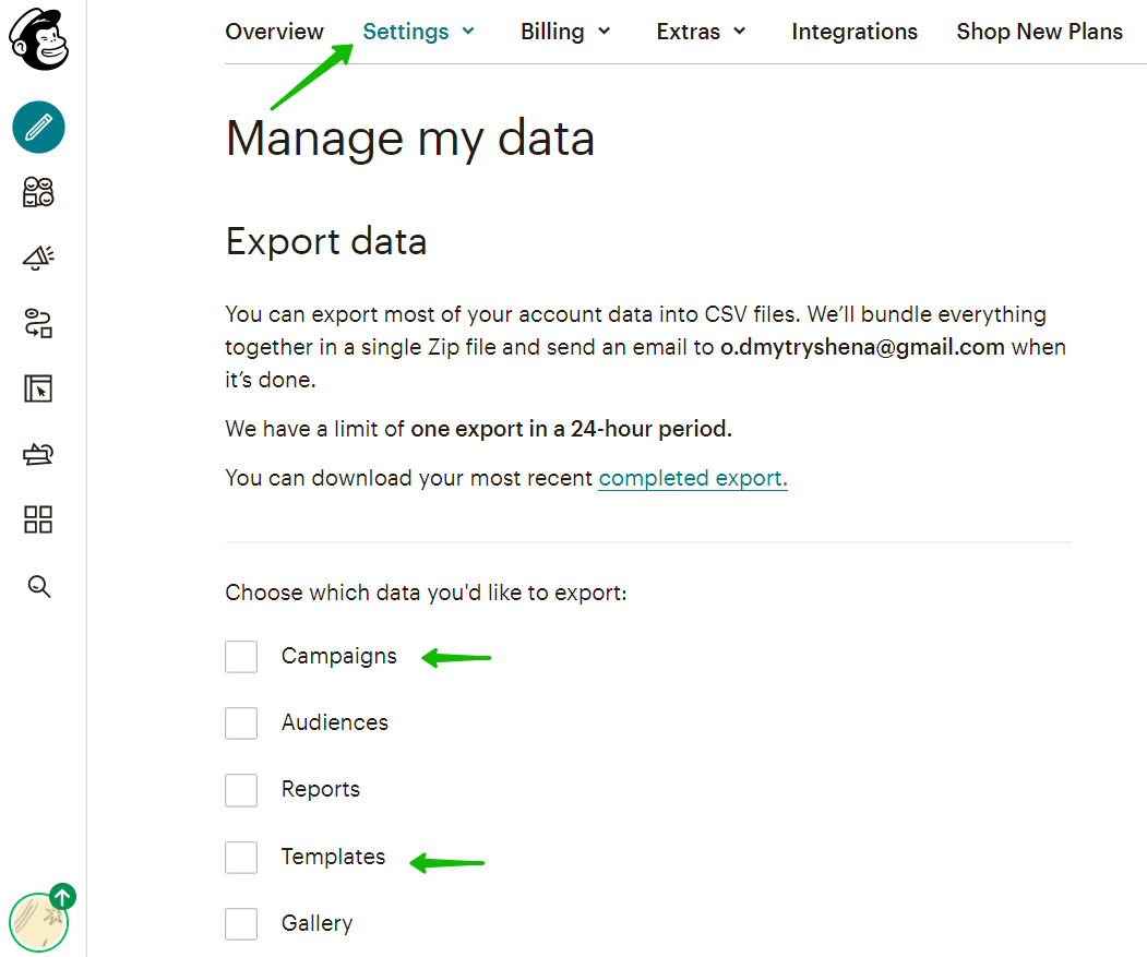 Exporting your campaigns and templates from Mailchimp.