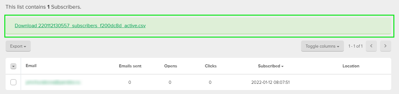 Exporting contacts from MailerLite.