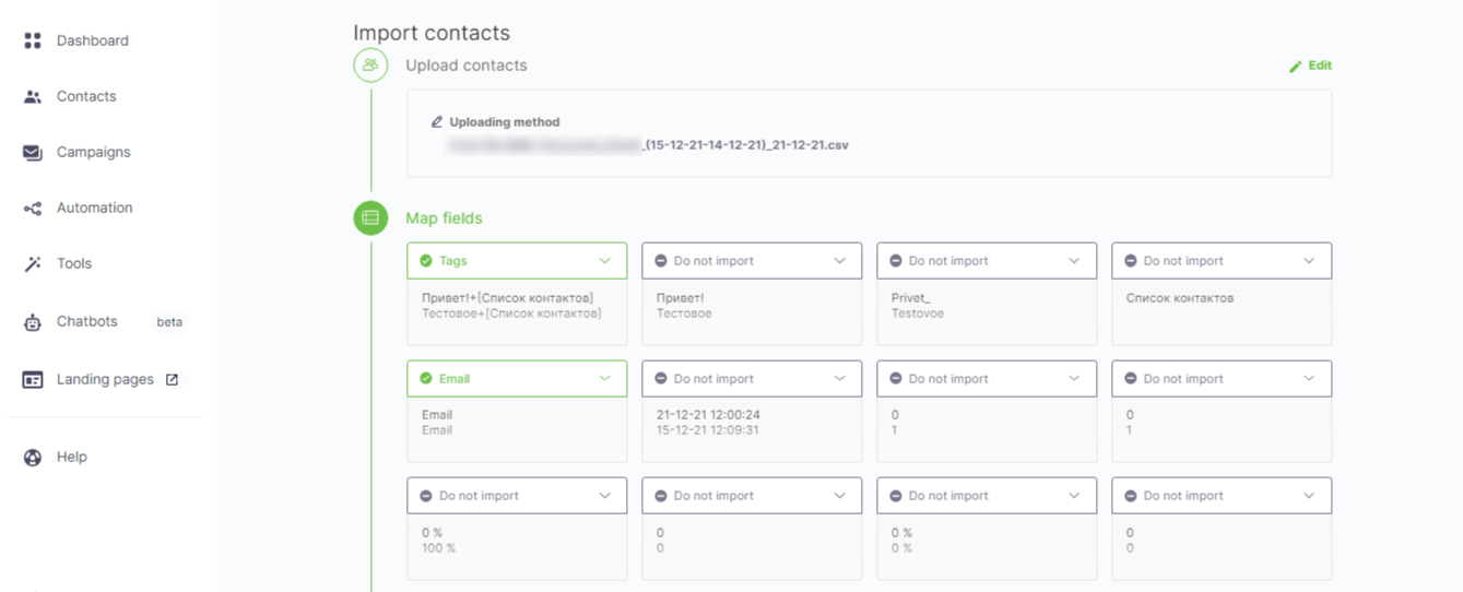 Choosing additional fields while importing contacts.