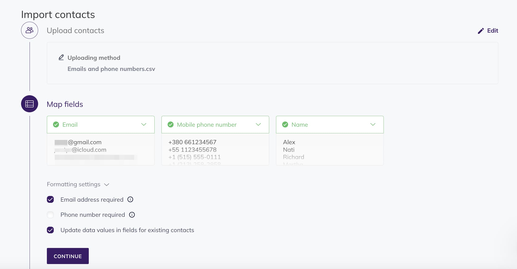Configuring the fields.