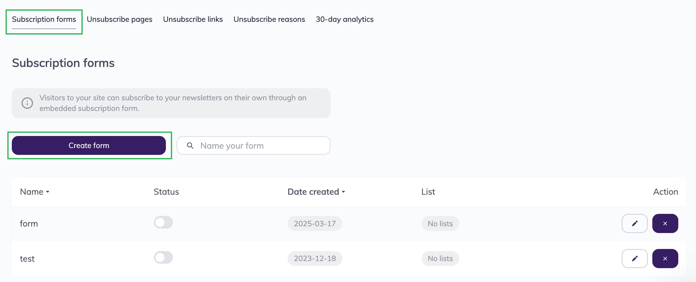 Creating a subscription form