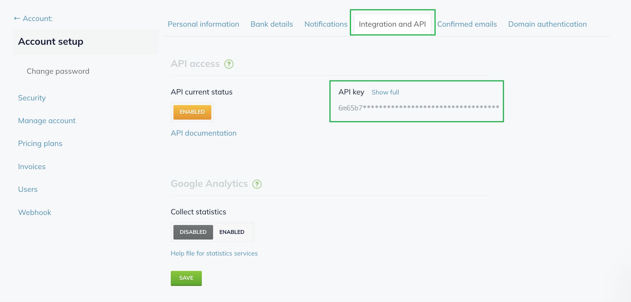 Where to find the API key in Selzy.