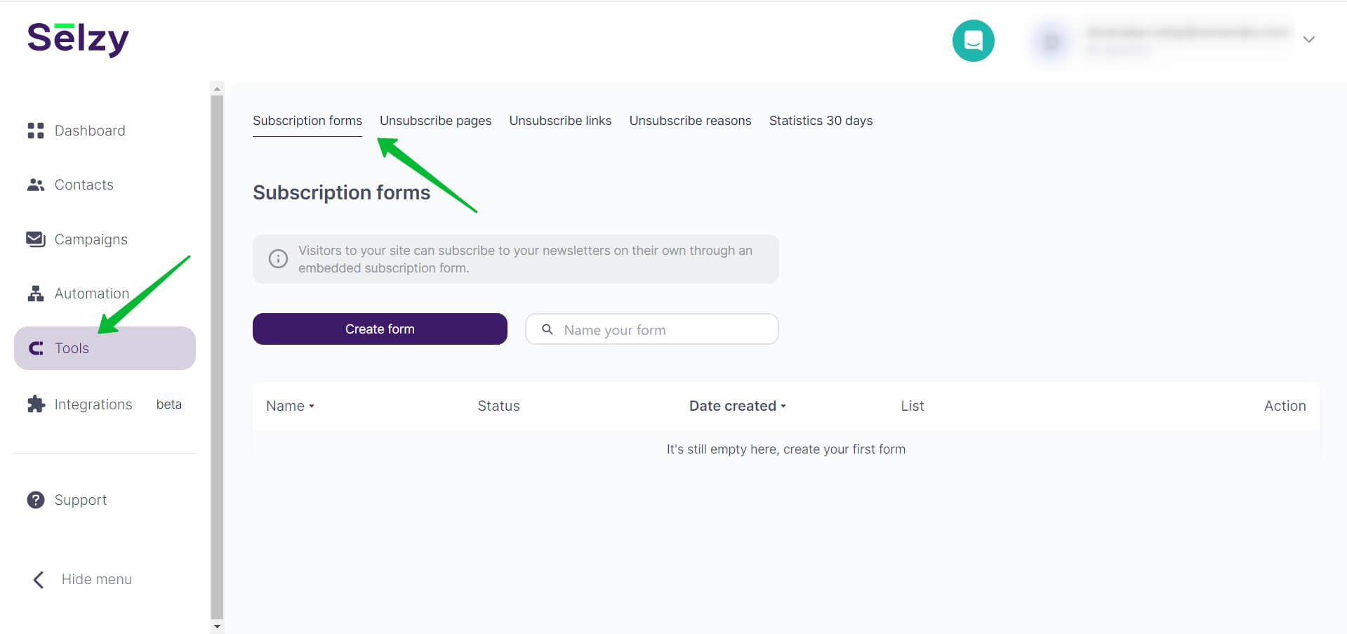 Subscription forms subsection