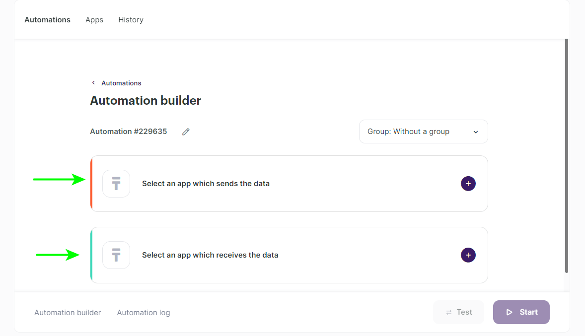Options in the Automation builder