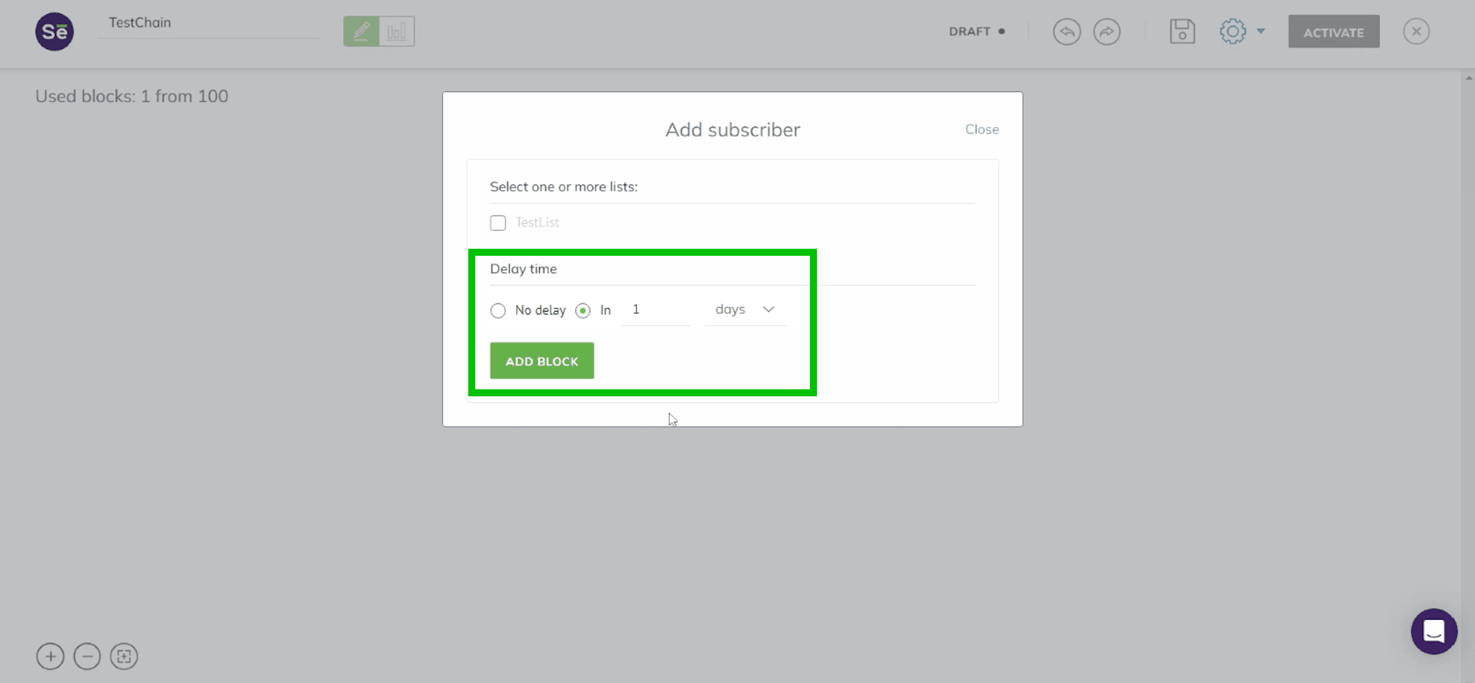 Selecting the delay time of an action