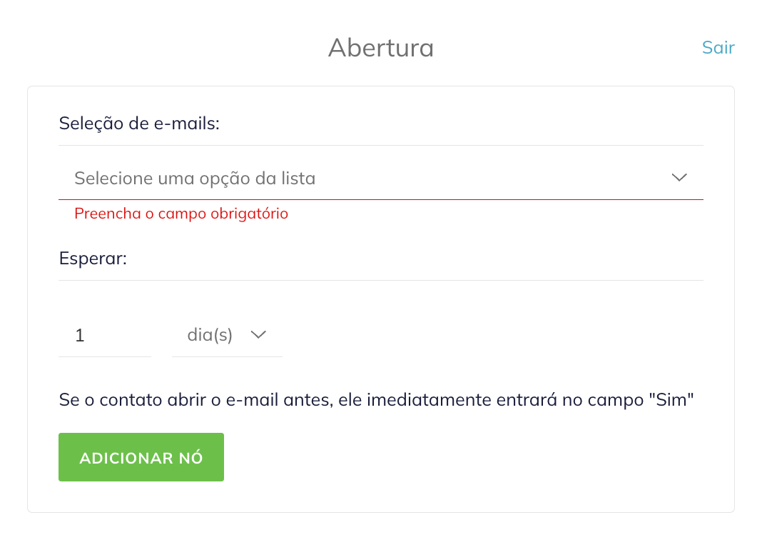 No menu de abertura, selecione o e-mail para analisar e especifique o tempo de espera em minutos, horas ou dias. 