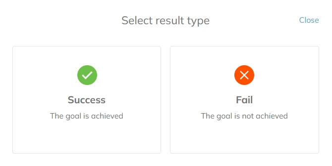In the Result block menu, you can select either the Success or Fail result type
