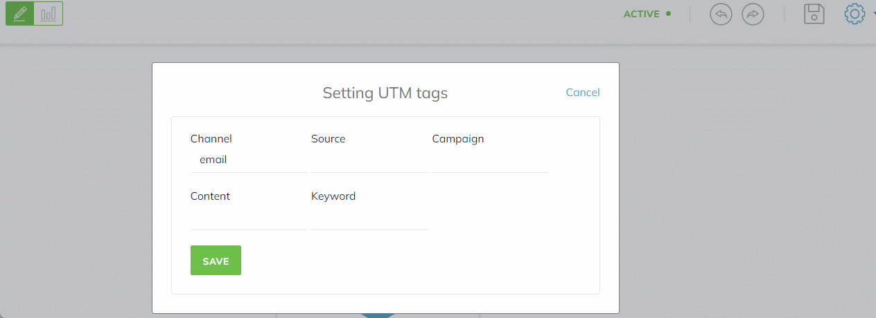Filling the Campaign field with new_regchain and saving in the UTM setup window