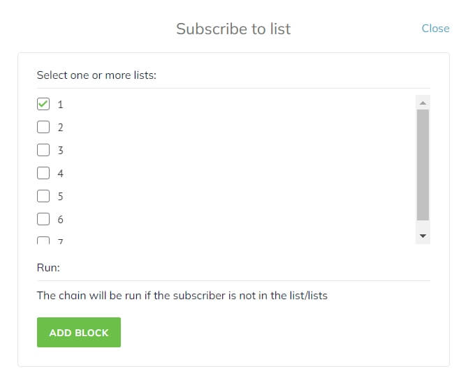 You need to specify lists for the Subscribe to list chain trigger before adding it