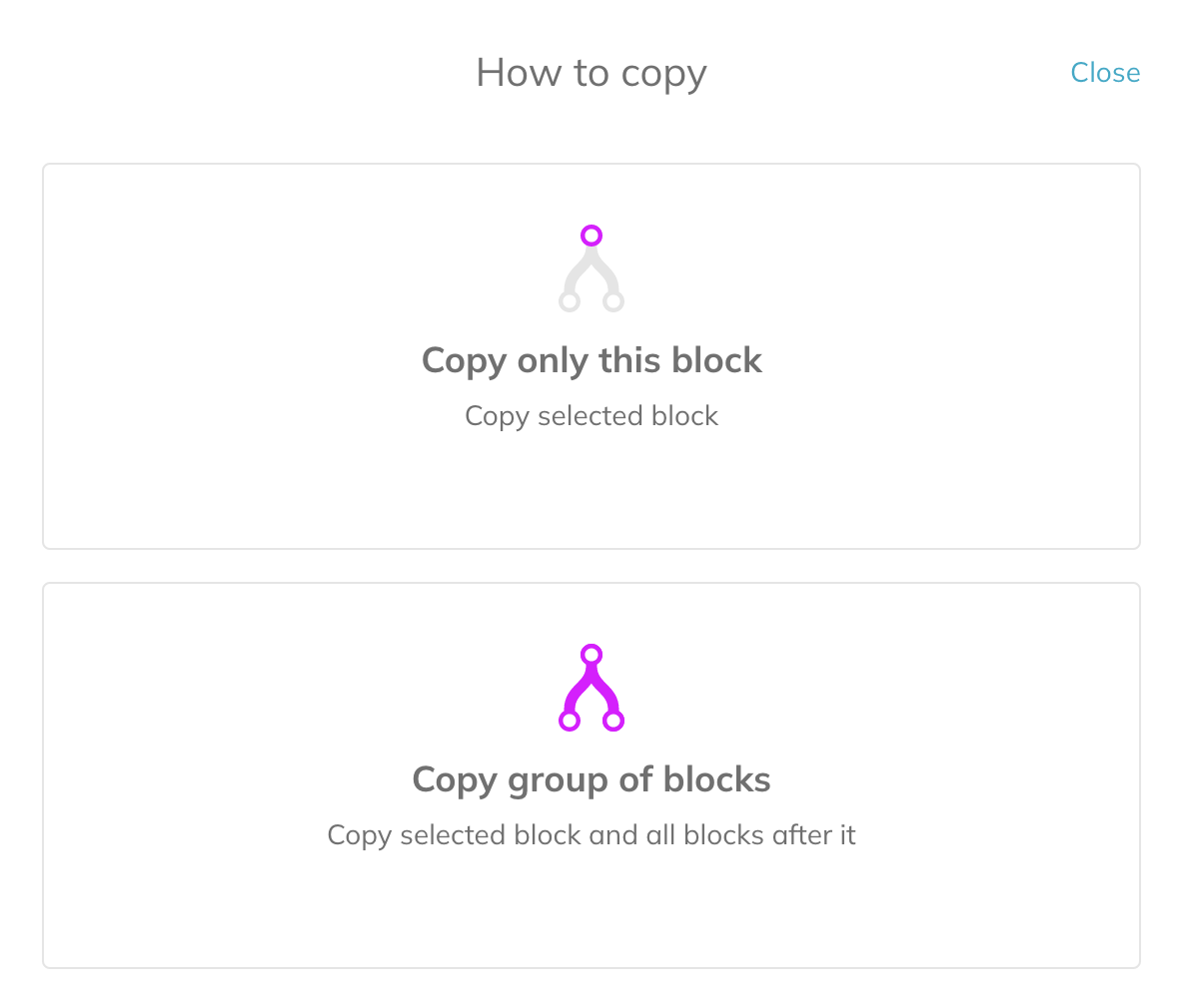 Copy block options: Copy only this block and Copy group of blocks