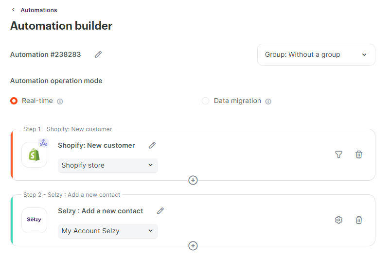 An automation builder in Selzy