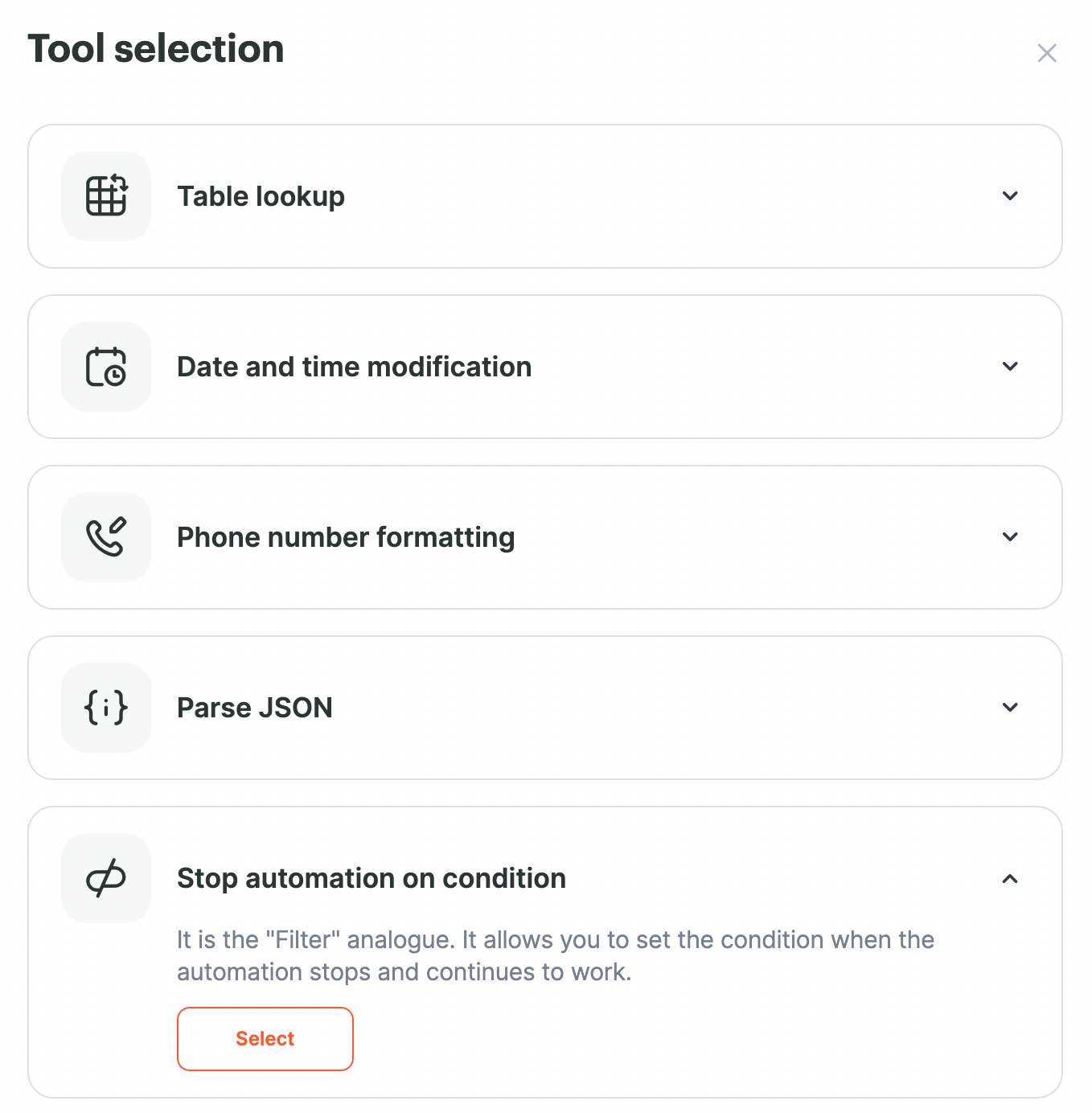  The stop automation on condition option in the automation tools section.