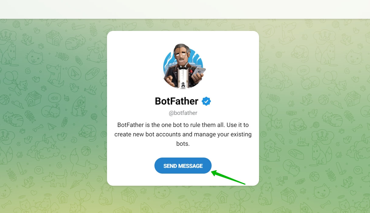 Натисніть «Надіслати повідомлення», щоб відкрити BotFather в Telegram на робочому столі.