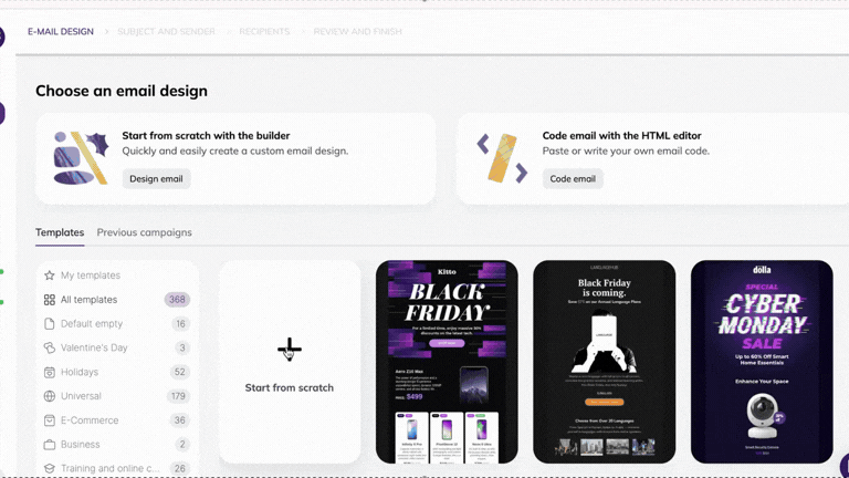 Video of the email template import example in Selzy’s AI builder