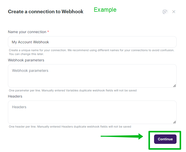 Adding a webhook as a new connection when setting up a trigger for a different connection 