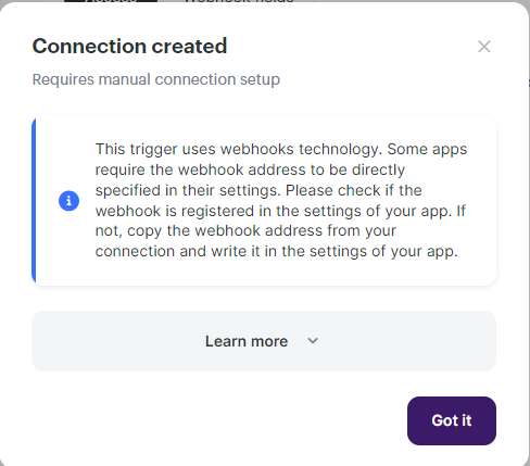 Додавання webhook як нового з'єднання під час налаштування тригера для іншого з'єднання 