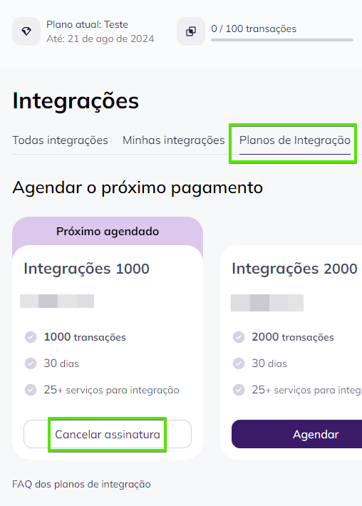 Cancelando a assinatura de integração na conta Selzy