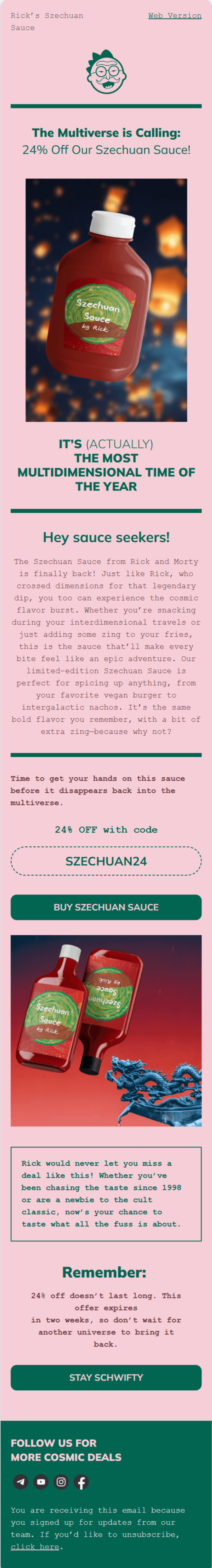 Rick’s Szechuan Sauce email template for mobile