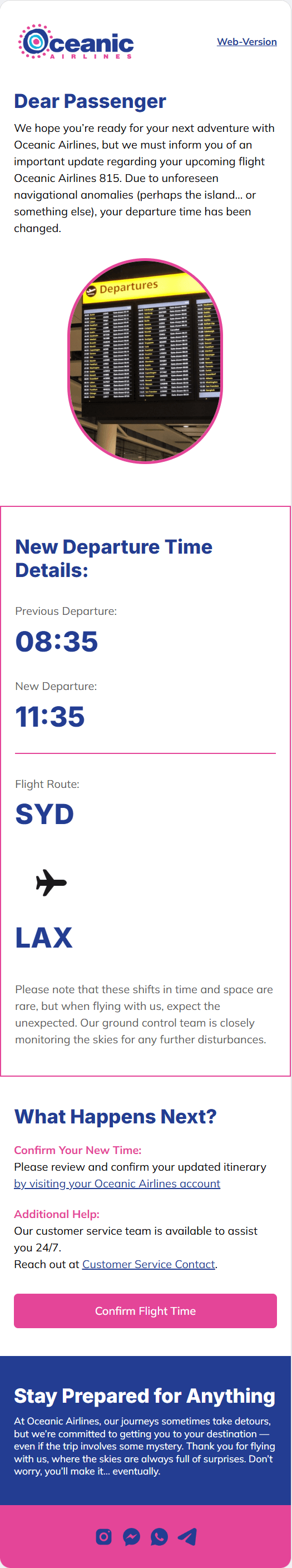 Flight Time Has Changed email template for mobile