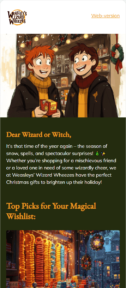 Weasleys’ Wizard Wheezes email template for mobile