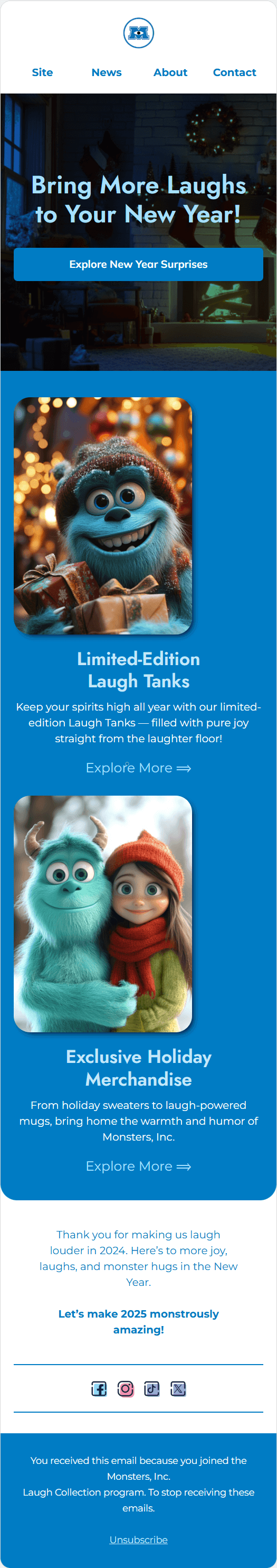 Monsters, Inc. email template for mobile