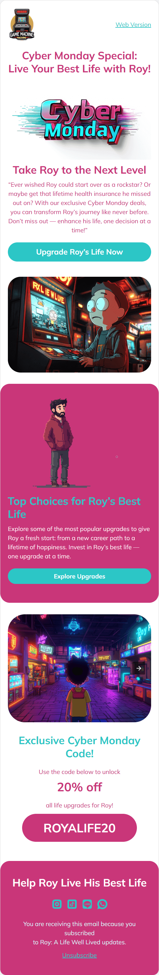 Roy: A Life Well email template for mobile