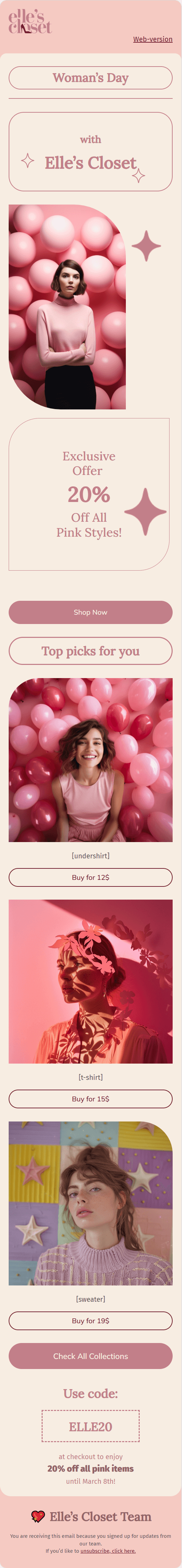 Elle’s Closet email template for mobile