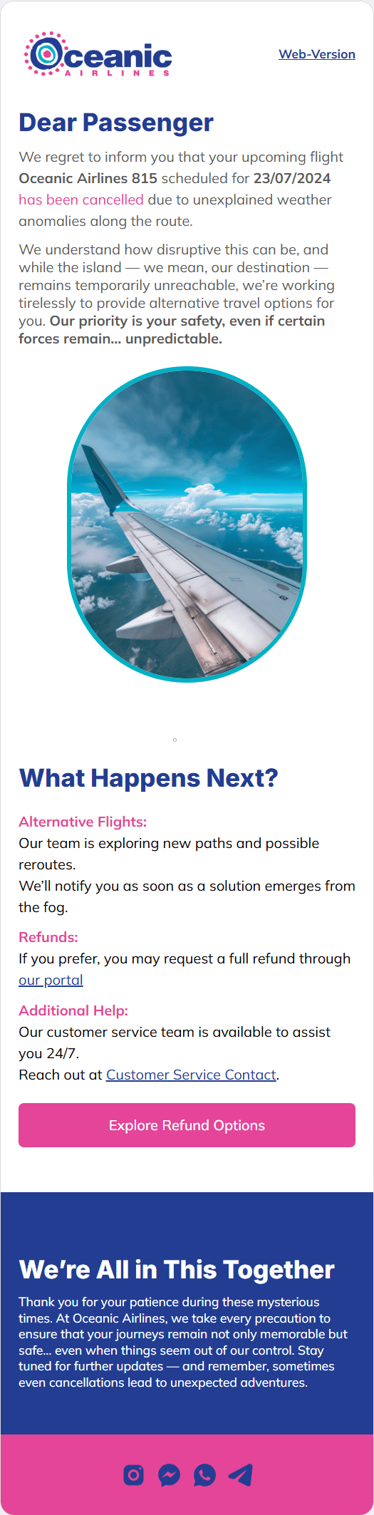 Oceanic Airlines Flight Cancellation email template for mobile