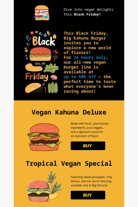 Big Kahuna Burger Black Friday email template