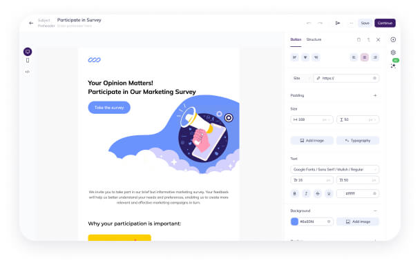 Drag-and-drop email builder by Selzy