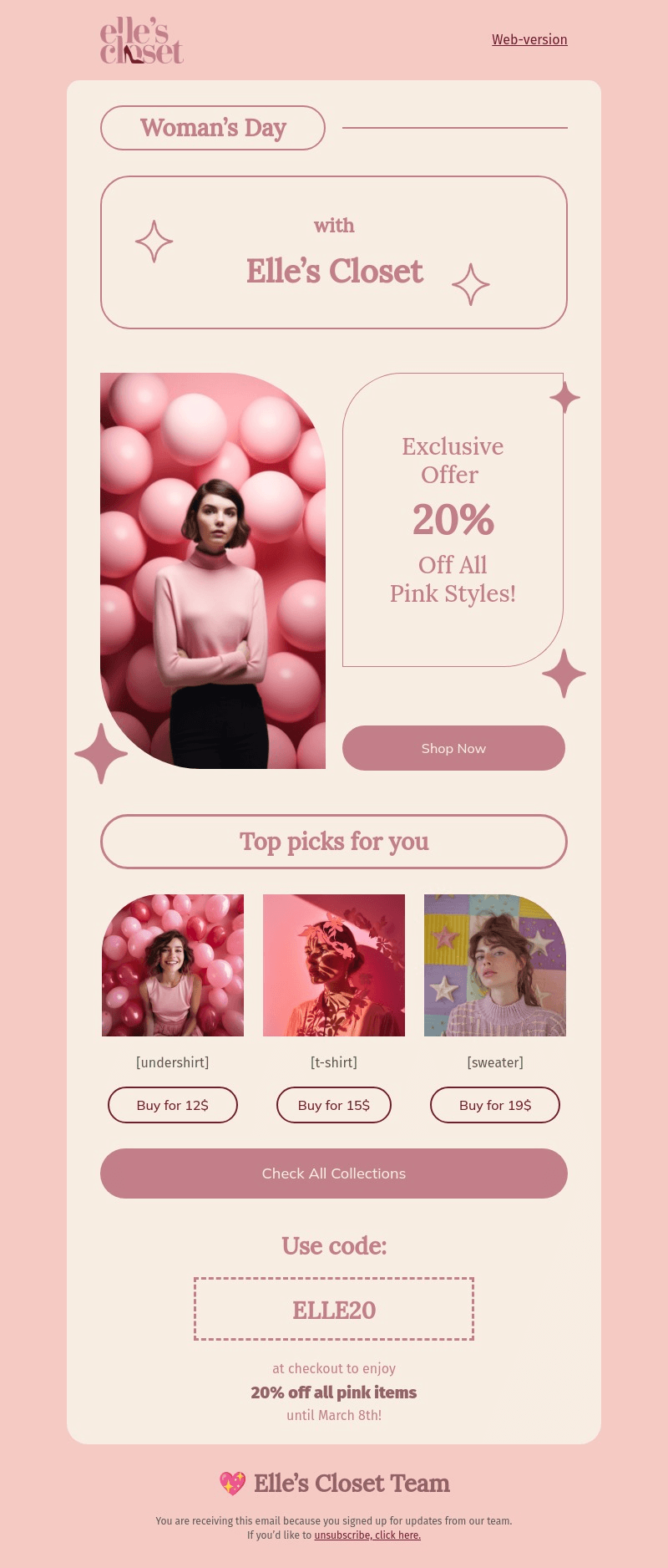 Elle’s Closet email template for desktop