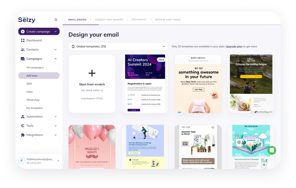 Customizable email templates by Selzy