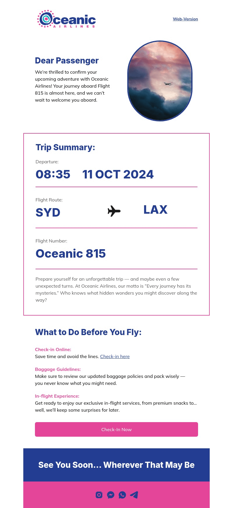 Oceanic Airlines Booking Confirmation email template for desktop