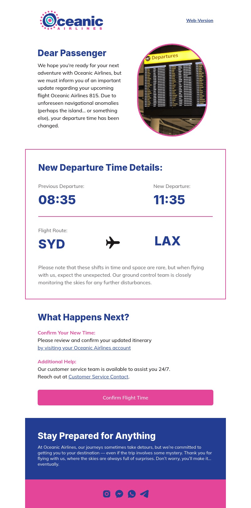 Flight Time Has Changed email template for desktop