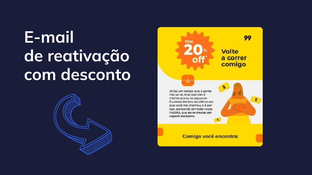 exemplo de e-mail criado para reativar contas, oferecendo um desconto especial para atrair usuários