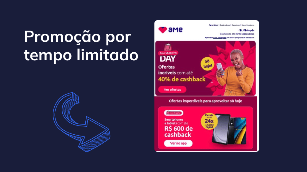 exemplo de e-mail promocional apresentando uma oferta por tempo limitado, incentivando os destinatários a agir rapidamente para se beneficiar de descontos especiais