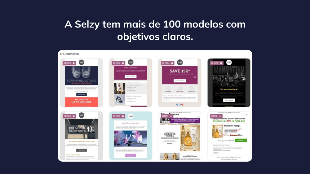 Uma coleção diversificada de mais de 100 modelos disponíveis na Selzy, apresentando uma variedade de estilos e designs