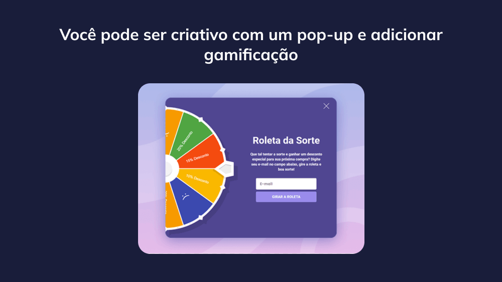 um exemplo de uma interface pop-up gamificada que envolve os usuários com elementos interativos e recompensas pela participação