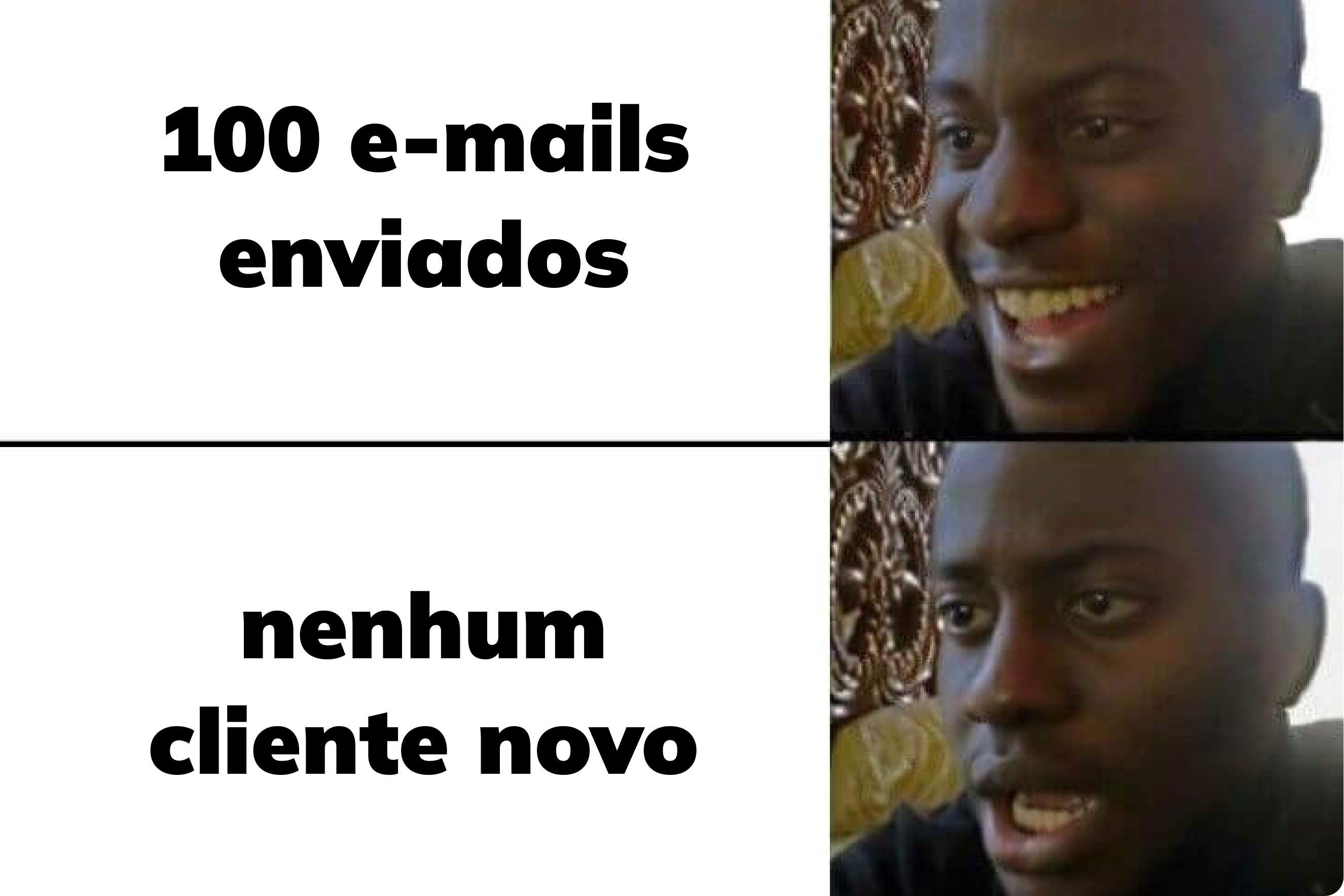 Um meme bem-humorado que ilustra os desafios e peculiaridades das estratégias e práticas de marketing por e-mail.