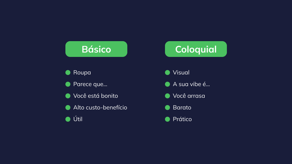 Uma comparação visual de duas colunas, uma voltada para um público mais jovem e a outra para um público mais velho.