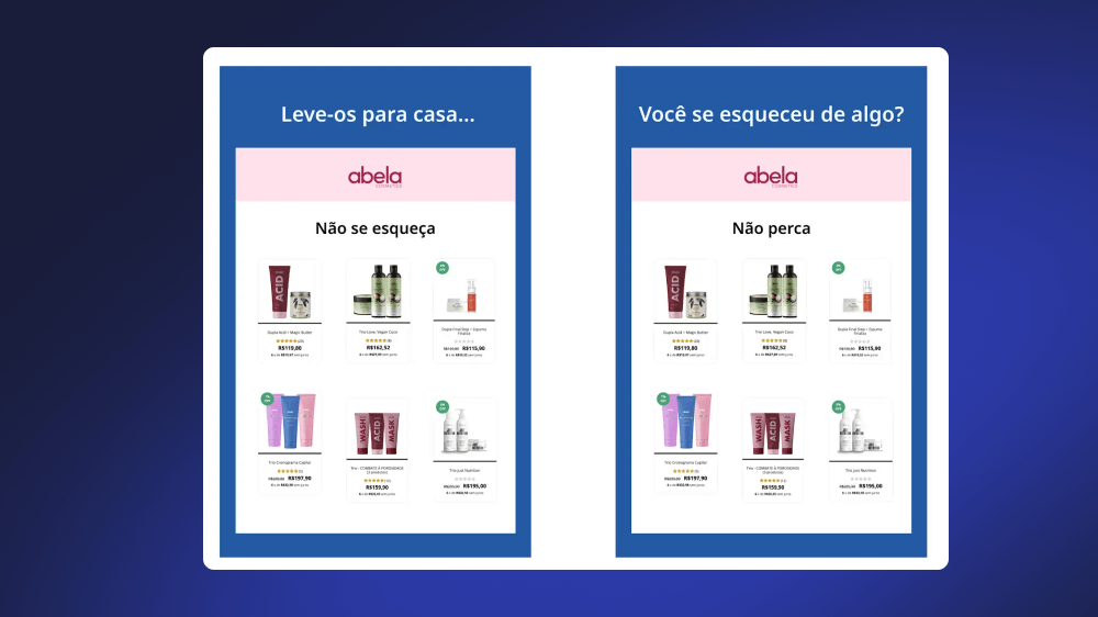 Uma ilustração mostrando a comparação de duas linhas de assunto de e-mail usadas por um varejista de cosméticos on-line.