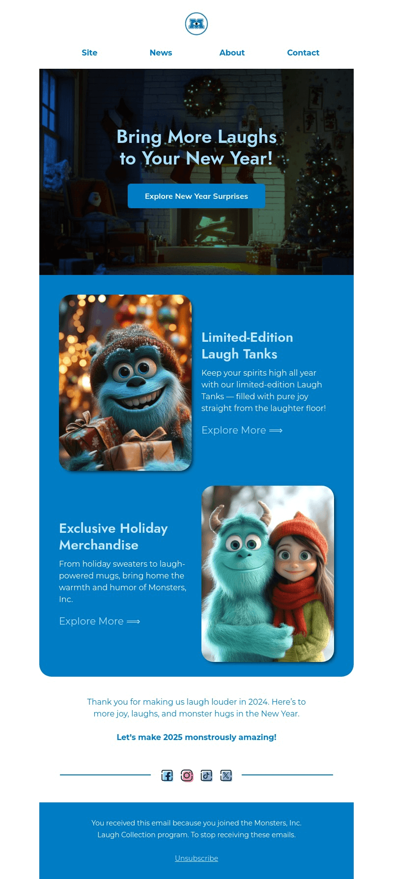 Monsters, Inc. email template for desktop