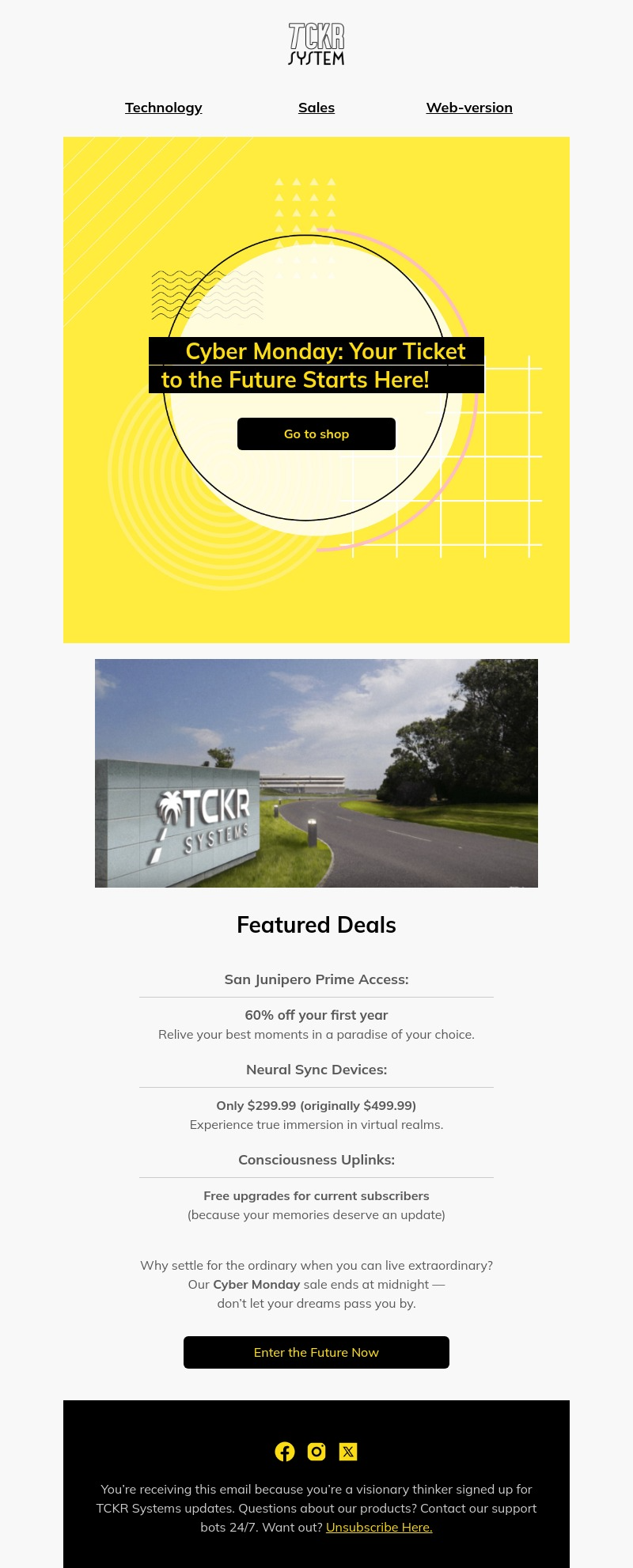 TCKR Cyber Monday email template for desktop