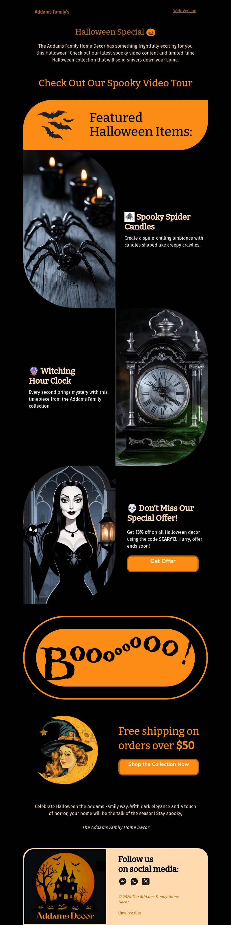 Addams Family’s Home Decor email template for desktop