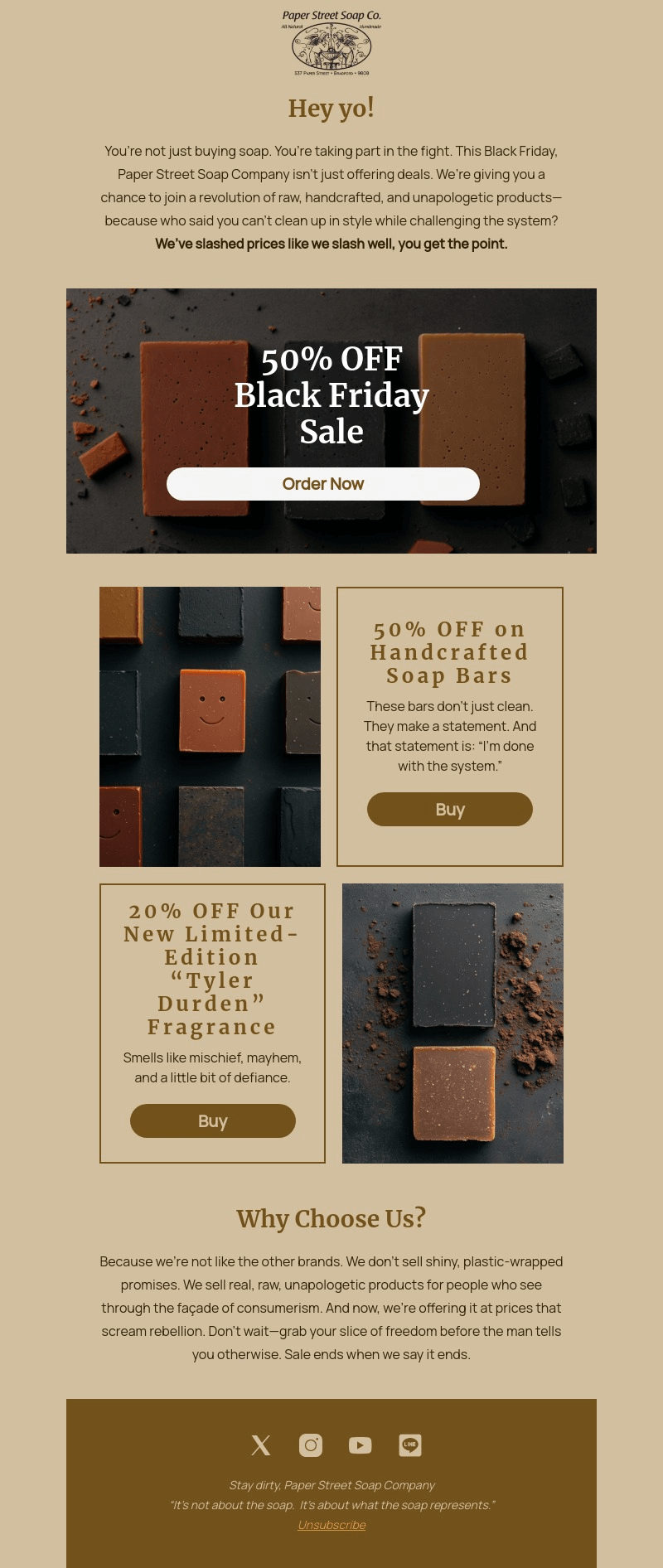 Paper Street Soap Company email template for desktop