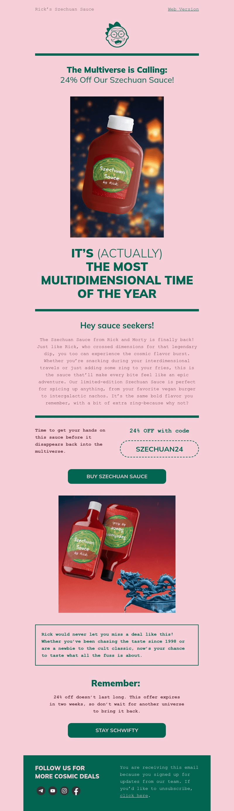 Rick’s Szechuan Sauce email template for desktop