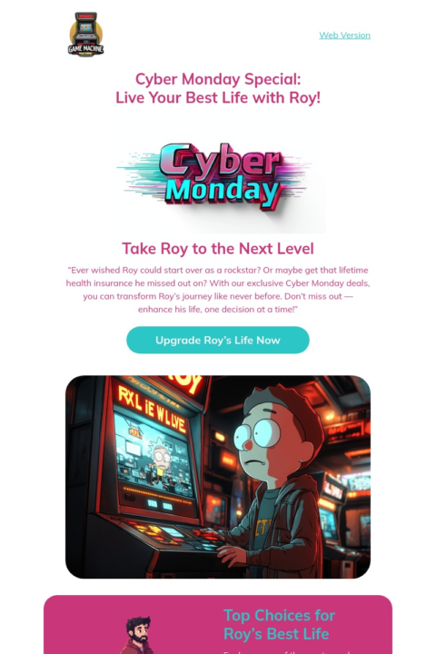 "Roy: A Life Well" Cyber Monday email template