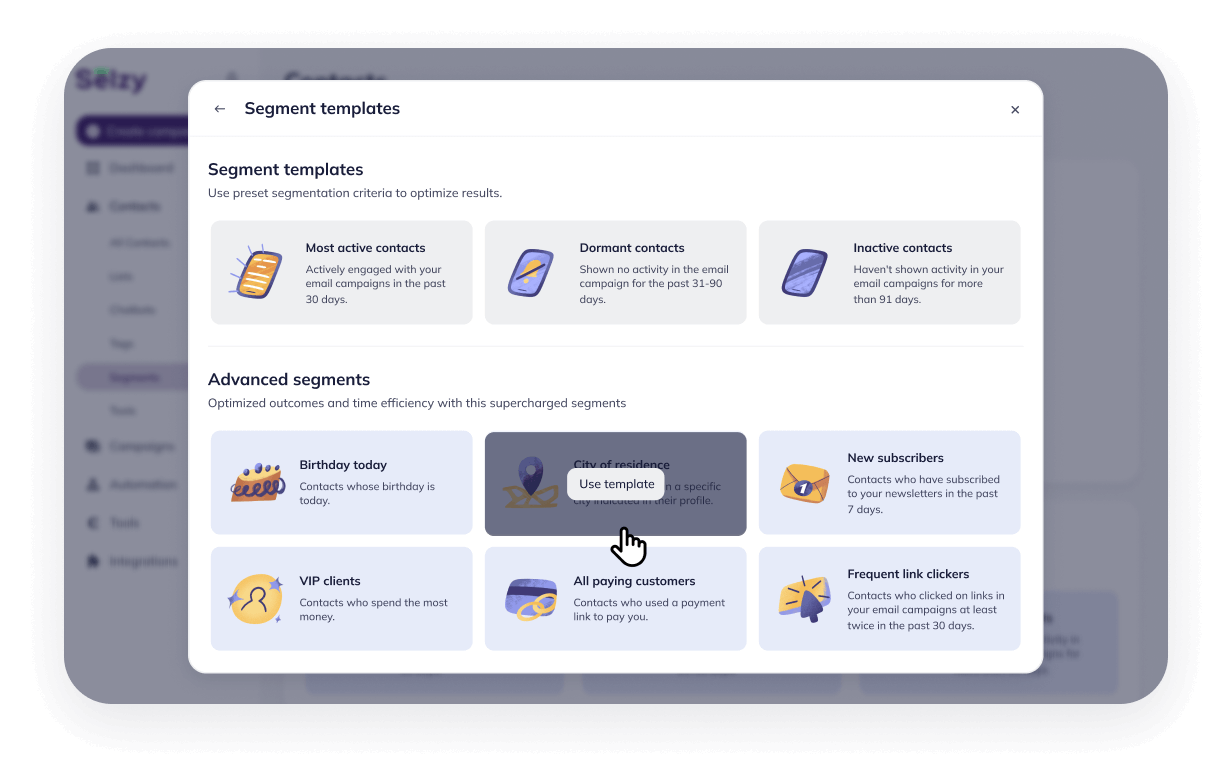 Selzy's email segmentation templates